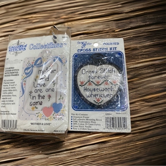 Vintage Cross Stitch Kit Bundle NEW Bucilla Counted Wood Frame Mother House Work - Picture 1 of 5